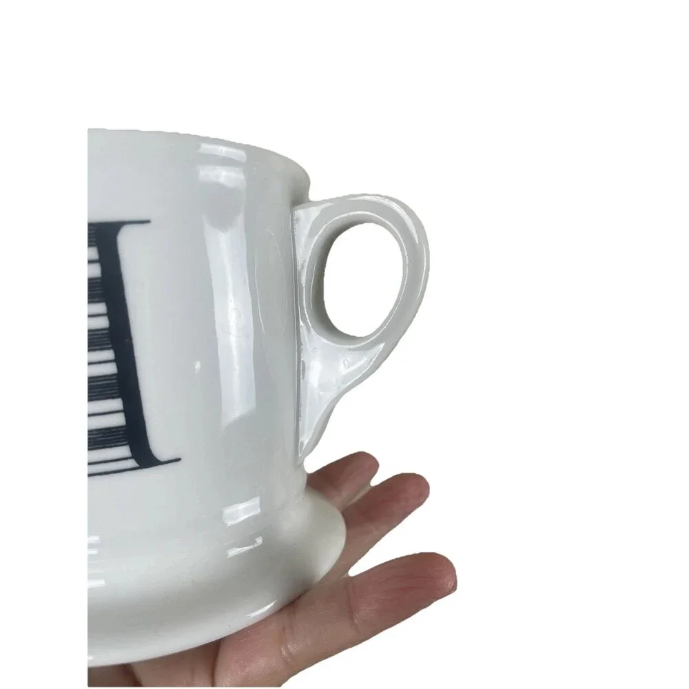 Anthropologie Coffee Mug Monogram Letter M‎ Black White Shaving Style Cup EUC